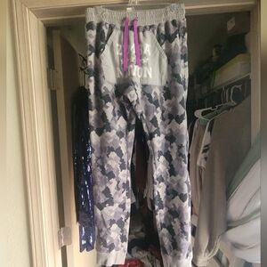 Zumba Fitness Gray Camo Joggers with Purple Drawstring